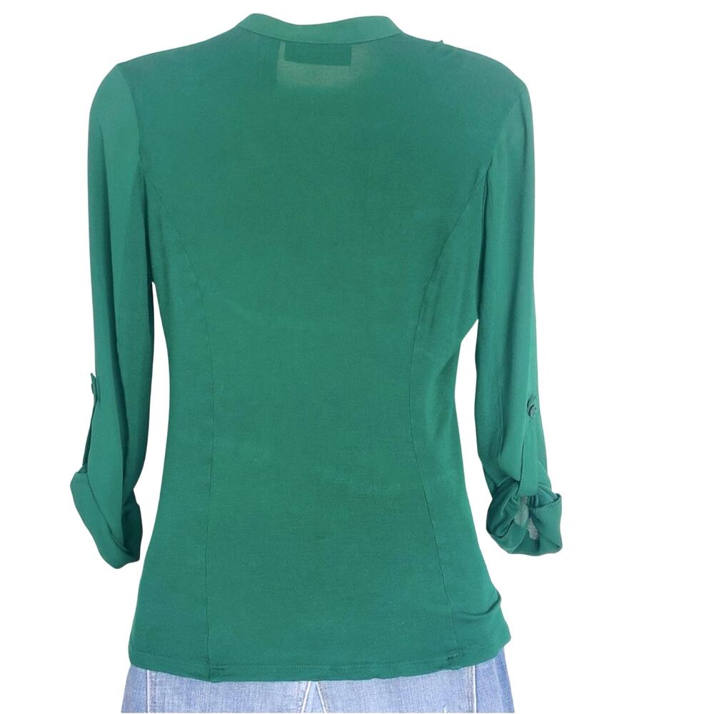 INC International Concepts Mixed Media Kelly Green Button Front Blouse - Picture 3 of 16